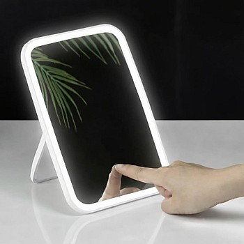 مراة مكياج LED - مراة سطح المكتب مع 3 اوضاع اضاءة، زاوية قابلة للتعديل للنساء والفتيات، مثالية لروتين التجميل اليومي، شاشة تعمل باللمس، محم