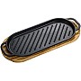 Cast Iron Grill Pan with Wooden Base, Pre-Seasoned Griddle Plate, Black, Kitchen Cookware,Cast Iron Grill Pan Non-Stick