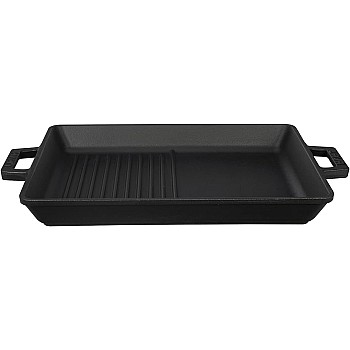 Lava ECO Enameled Cast Iron 10 x 12-1/2 inch Combination Grill and Griddle Pan,Slate Black