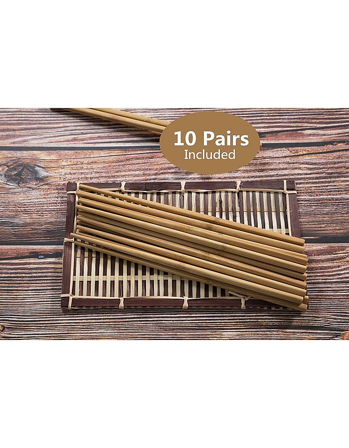 Reusable Chopsticks Chinese Natural Bamboo Long Lightweight Wood Eating Cooking-10 Pairs Gift Sets Dishwasher, 9.8Inch /25cm