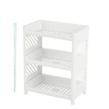 Generic 3-Tier Floating Wall Shelf, Modern Rectangular Tiered Shelf with Dual Layer Design and Drainage, White