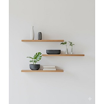 رفوف حائط خشبية MDF، تصميم عصري، مقاومة للماء والخدوش، 50×15 سم، 3 قطع، مع مستلزمات التثبيت، للمطبخ وغرف النوم والمكتب (خشبي)