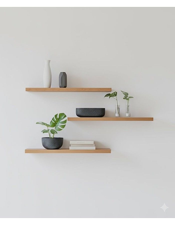 رفوف حائط خشبية MDF، تصميم عصري، مقاومة للماء والخدوش، 50×15 سم، 3 قطع، مع مستلزمات التثبيت، للمطبخ وغرف النوم والمكتب (خشبي)