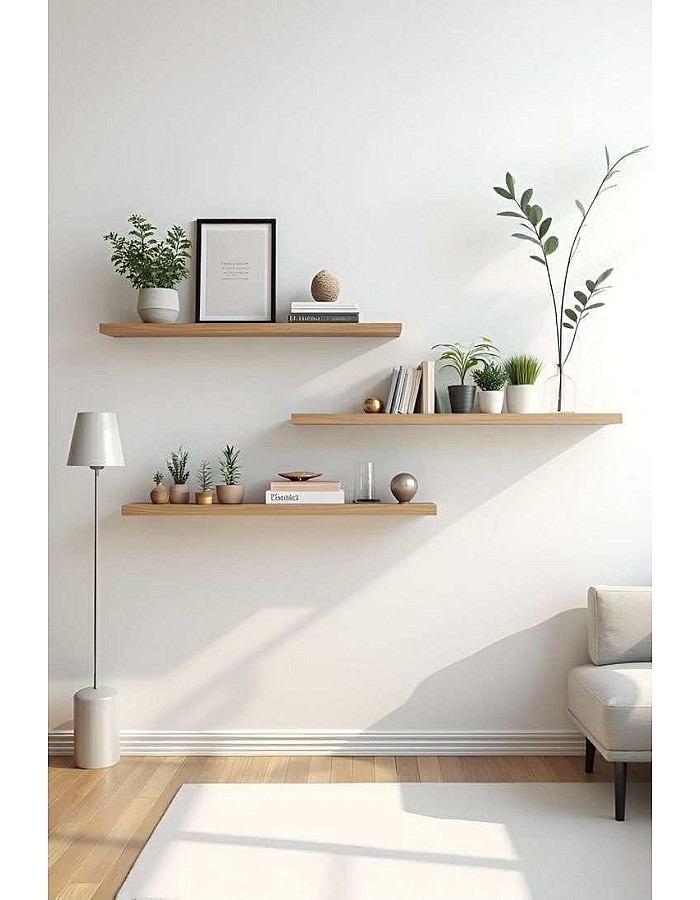 رفوف حائط خشبية MDF، تصميم عصري، مقاومة للماء والخدوش، 50×15 سم، 3 قطع، مع مستلزمات التثبيت، للمطبخ وغرف النوم والمكتب (خشبي)