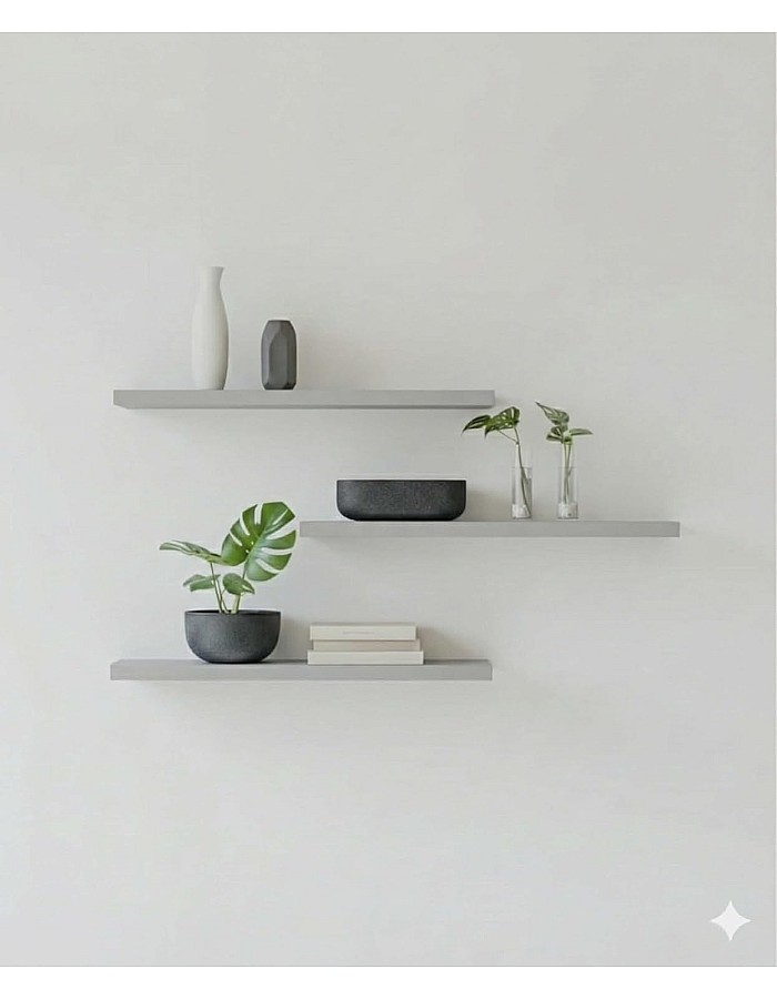 رفوف حائط خشبية MDF، تصميم عصري، مقاومة للماء والخدوش، 50×15 سم، 3 قطع، مع مستلزمات التثبيت، للمطبخ وغرف النوم والمكتب (رمادي)