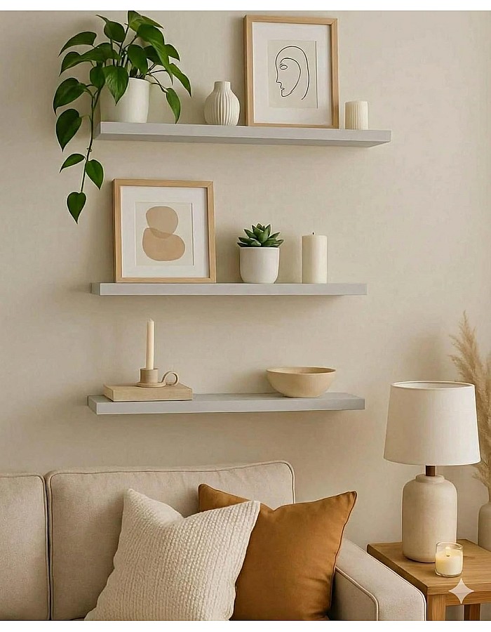 رفوف حائط خشبية MDF، تصميم عصري، مقاومة للماء والخدوش، 50×15 سم، 3 قطع، مع مستلزمات التثبيت، للمطبخ وغرف النوم والمكتب (رمادي)
