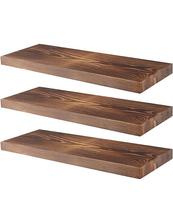 Pine Solid Wood Floating Shelf, Wall Mounted Rustic Wall Shelves Display Ledge Storage Shelf for Kitchen, Bath, Dorm, Laundry