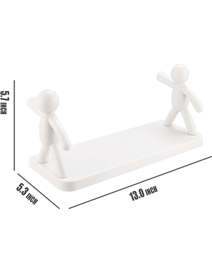 Qiikoea White Floating Shelves Humanoid Design Wall Mounted Bathroom Shelves No Drilling Waterproof Shower Organizer for Inside Shower Kitchen Storage, 2 Pack