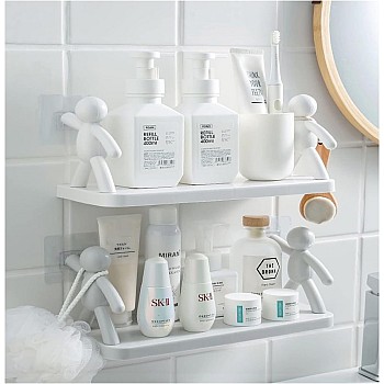 Qiikoea White Floating Shelves Humanoid Design Wall Mounted Bathroom Shelves No Drilling Waterproof Shower Organizer for Inside Shower Kitchen Storage, 2 Pack