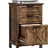 HOMCOM 3 Drawer File Cabinet with Silent Slides, Vertical Filing Cabinet for Hanging A4/Letter Size, Rustic Farmhouse Printer Stand with Storage for Home Office, Rustic Brown