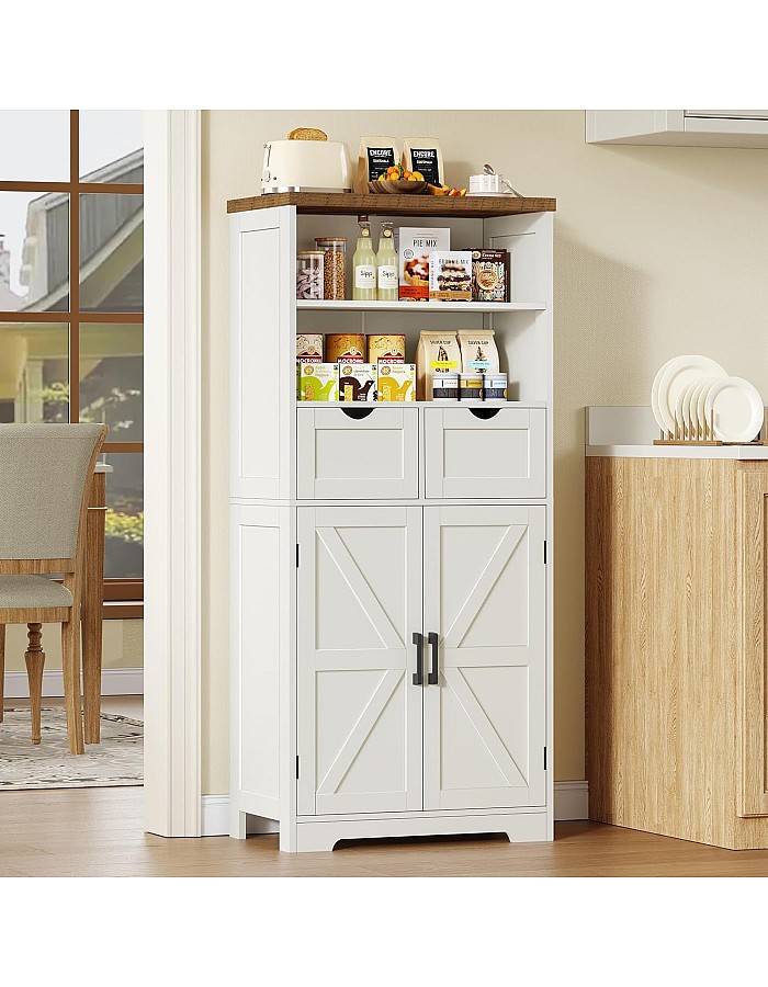 TEENFON Tall Bathroom Cabinet with Adjustable Shelf, Storage Cabinet with 2 Removble Drawers, Bathroom Storage Cabinet for Bathroom, Living Room, Dining Room, White