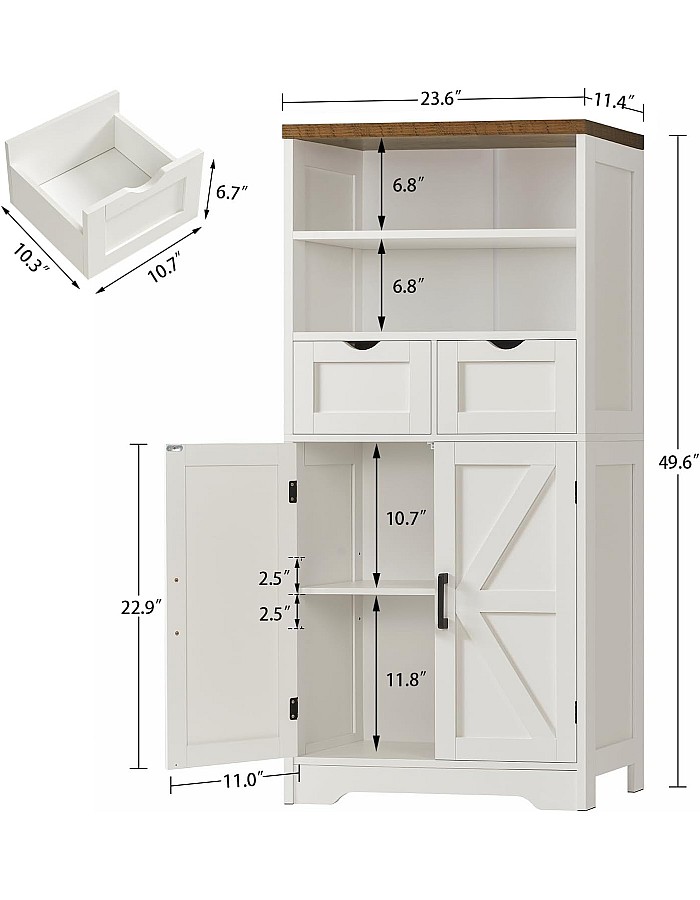 TEENFON Tall Bathroom Cabinet with Adjustable Shelf, Storage Cabinet with 2 Removble Drawers, Bathroom Storage Cabinet for Bathroom, Living Room, Dining Room, White