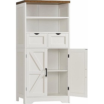 TEENFON Tall Bathroom Cabinet with Adjustable Shelf, Storage Cabinet with 2 Removble Drawers, Bathroom Storage Cabinet for Bathroom, Living Room, Dining Room, White