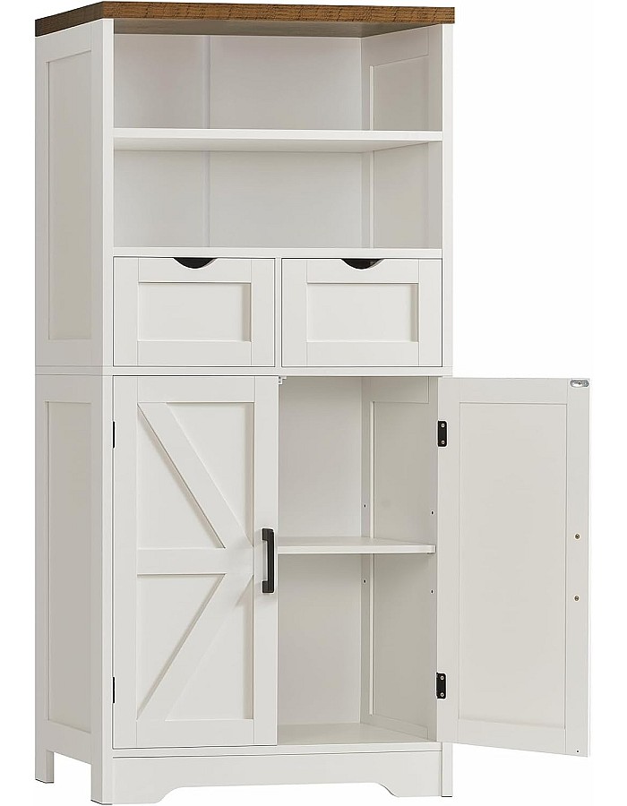 TEENFON Tall Bathroom Cabinet with Adjustable Shelf, Storage Cabinet with 2 Removble Drawers, Bathroom Storage Cabinet for Bathroom, Living Room, Dining Room, White