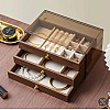 Three-Tier Natural Wood Accessory Box with Clear Lid and Metal Handle for Jewelry Organization