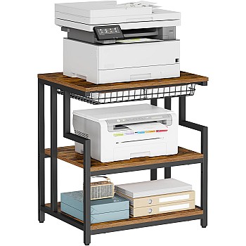 HOOBRO 23.6'' x 19.7'' Extra Large Printer Stand with Drawer, Printer Table with Adjustable Shelf, 3-Tier Printer Cart with Storage, for Heat Press Scanner Fax, Rustic Brown and Black BF10PS01