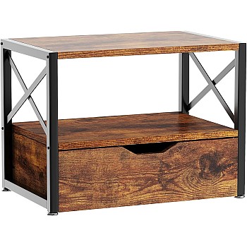 IBUYKE 2 Tier Desktop Printer Stand,Multi-Purpose Desk Organizer,Wooden Printer Stand with Drawer Storage for Folders,Books,for Fax Machine, Scanner,Home Office,Rustic Brown TLJ006H