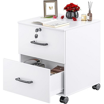 RWDSDWT File Cabinet with Movable Key, Office Organizer File Cabinet with Lock and Cushion, Small Office File Cabinet for Office Studio, White