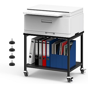 smusei Printer Stand Black, 2-Tier Printer Table with Wheels, Space-Saving Wooden Desk Shelf for Office Home Office School, 42 x 30 x 35 cm