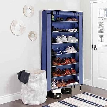 7-Tier Portable Shoe Storage Cabinet with Cover, Fabric Organiser Rack with Shelves (blue)