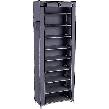 9-Tier Shoe Storage Cabinet with Fabric Cover, 160 x 60 x 30 cm, Grey, Free Standing Organiser with Roll-up Cover