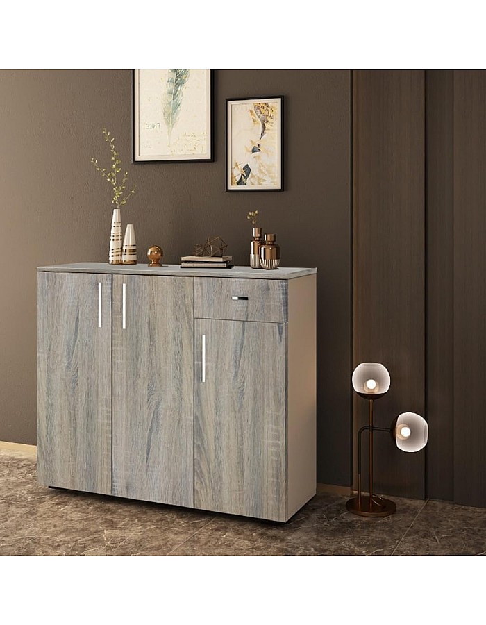 Gad Woods Modern Shoe Cabinet with Drawer – MDF Finish Foil Light Oak – Slim Storage Organizer for Entryway, Hallway, or Living Room – 3 Door Shoe Rack with Drawer (80 x 35 x 100 cm)