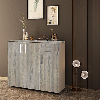 Gad Woods Modern Shoe Cabinet with Drawer – MDF Finish Foil Light Oak – Slim Storage Organizer for Entryway, Hallway, or Living Room – 3 Door Shoe Rack with Drawer (80 x 35 x 100 cm)