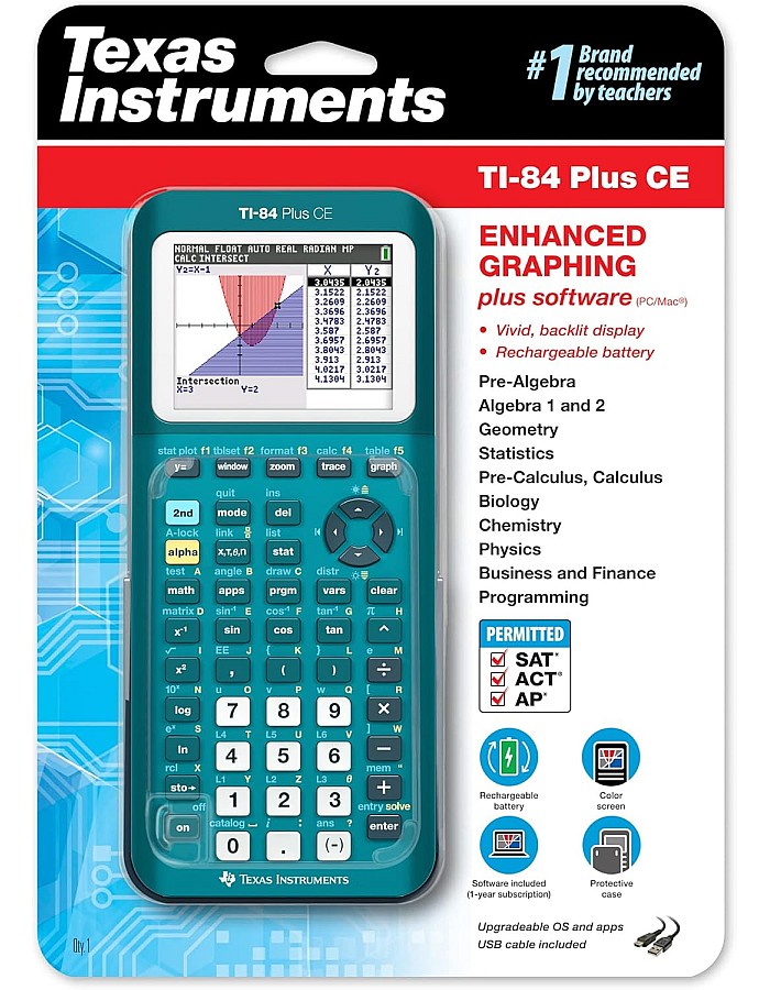 Texas Instruments TI-84 Plus CE Color Graphing Calculator, Teal (Metallic)