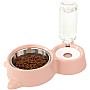 Dog Bowls, Puppy Cat Food and Water Bowl Set with Water Dispenser and Stainless Steel Bowl Detachable Gravity Pet Feeder and Waterer Set for Cats Dogs Puppy Rabbit (Pink)