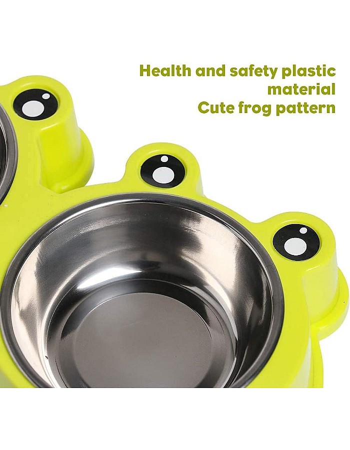 NA/Double Dog Cat Bowls Premium Stainless Steel Pet Bowls with No-Slip Stainless Steel Cute Modeling Pet Food Water for Feeder Dogs Cats Rabbit and Pets (Green)
