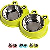 NA/Double Dog Cat Bowls Premium Stainless Steel Pet Bowls with No-Slip Stainless Steel Cute Modeling Pet Food Water for Feeder Dogs Cats Rabbit and Pets (Green)