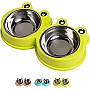 NA/Double Dog Cat Bowls Premium Stainless Steel Pet Bowls with No-Slip Stainless Steel Cute Modeling Pet Food Water for Feeder Dogs Cats Rabbit and Pets (Green)