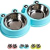 NA/HALAMODO Double Dog Cat Bowls Premium Stainless Steel Pet Bowls with No-Slip Stainless Steel Cute Modeling Pet Food Water for Feeder Dogs Cats Rabbit and Pets (Blue)