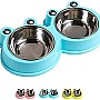 NA/HALAMODO Double Dog Cat Bowls Premium Stainless Steel Pet Bowls with No-Slip Stainless Steel Cute Modeling Pet Food Water for Feeder Dogs Cats Rabbit and Pets (Blue)