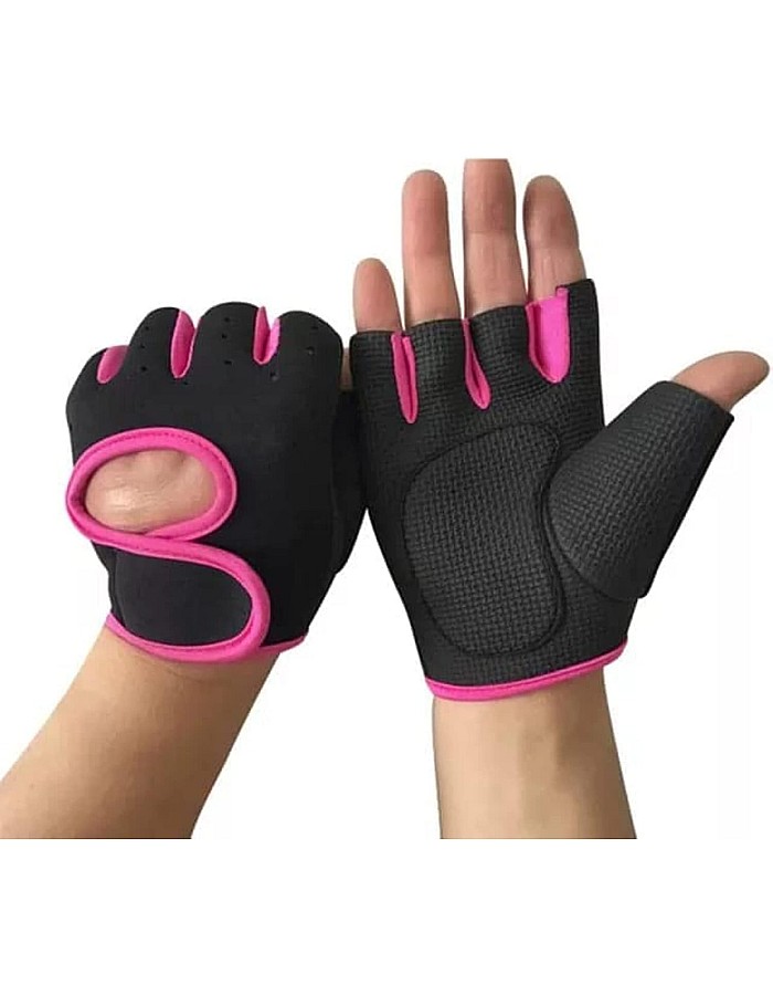 SportQ Half Finger Covers Men Cycling Fitness Gym Powerlifting Gloves Pair Cycling Gloves (XL, Pink)