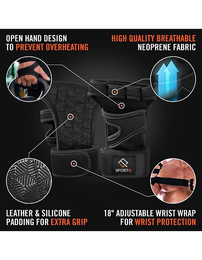 SportQ Padded Training Gloves with Silicone Support for Weight Lifting Gym Workout Half Finger Protection Strong Grip for Men and Women