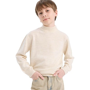 DeFacto Boy Casual Regular Fit Stand- Up Collar Long Sleeve Tricot Pullover F1068A8, Ecru Melange5/6 Y
