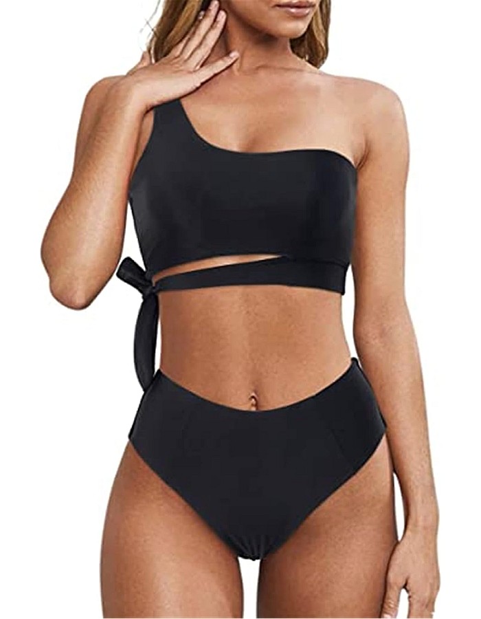 fashion mania Women's Halter Bikini Ruched High Waisted Swimsuits