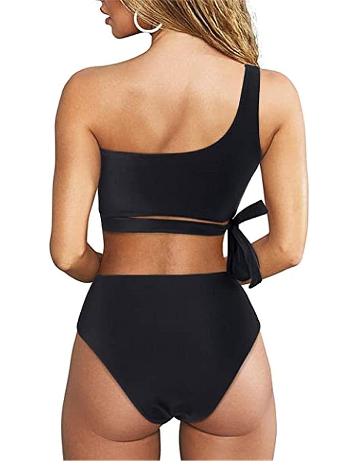 fashion mania Women's Halter Bikini Ruched High Waisted Swimsuits