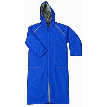 AQUAA Swimming Robe, Full-Length Zip Front, Royal Blue with Grey Lining, Reflective Details