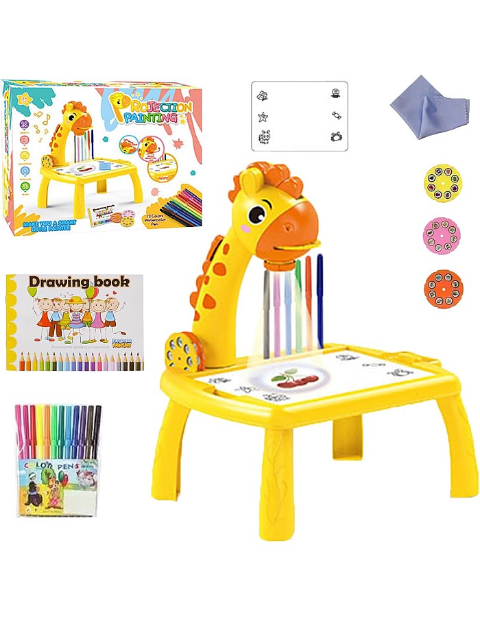 Drawing Projector for Kids, Children's Educational Projector Drawing Boards with Lights and Music, Desk Learn to Draw for Children 4-12 Years Old (Yellow)