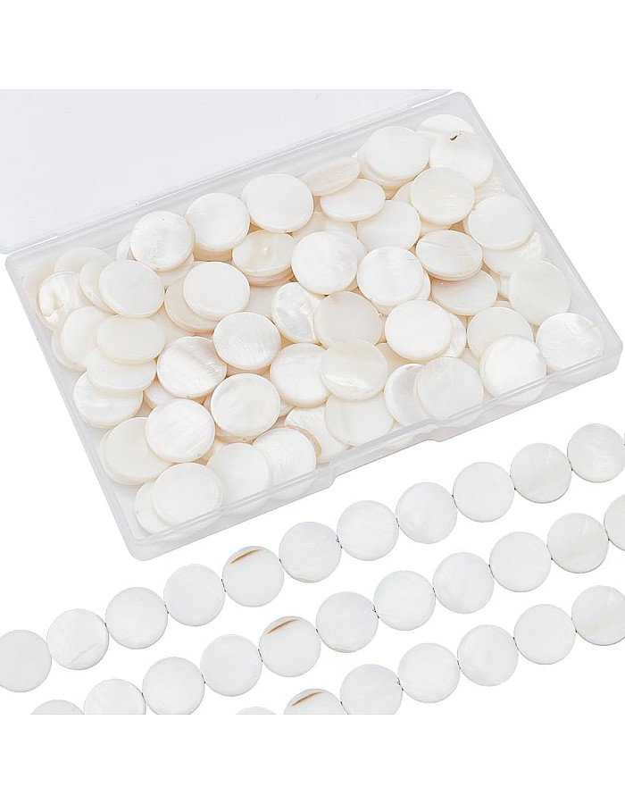 JAZZEEL White Shell Beads Set – 104 Pcs Flat Round 17mm Beads for Jewelry Making, DIY Crafts, Handmade Necklaces – Natural Disc Beads for Women, Christmas Gifts, Art Projects