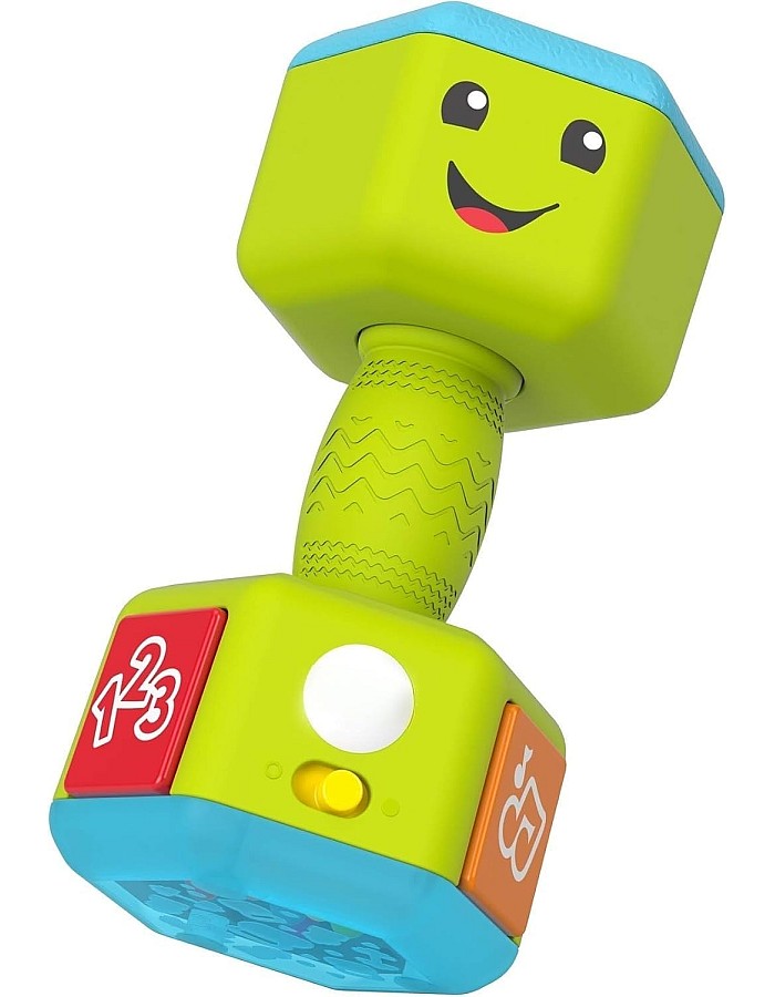 Learn Count & Curl Dumbbell - Educational Baby Rattle with Music, Lights, and Learning Songs - Fitness-Themed Sensory Toy for Infants & Toddlers