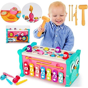8 in 1 Toddler Activity Cube, Baby Montessori Developmental Toy Fine Motor Skills,Educational Hammering Toys Sensory Fishing Games Xylophone Shape Sorter Busy Toy for 1 2 3 4 Year Old Boy Girl Gift
