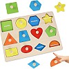 Wooden Puzzle from 2 Years, Geometric Wooden Puzzle with Knob, Baby Toy, Colours Shapes, Educational Toy, Montessori Toy, Plug-in Puzzle Board for Baby, Toddlers, Children, Learning Toy