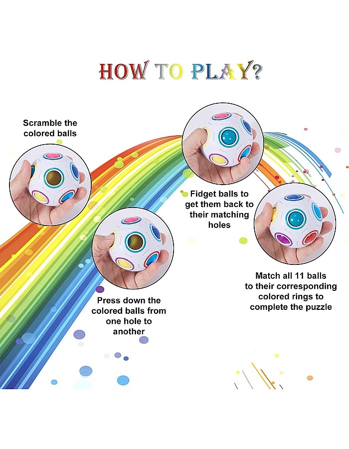 Magic Rainbow Ball, Fidget Ball Speed Cube Puzzle Ball Cube Brain Teasers Educational Toy For Kids & Adults, White