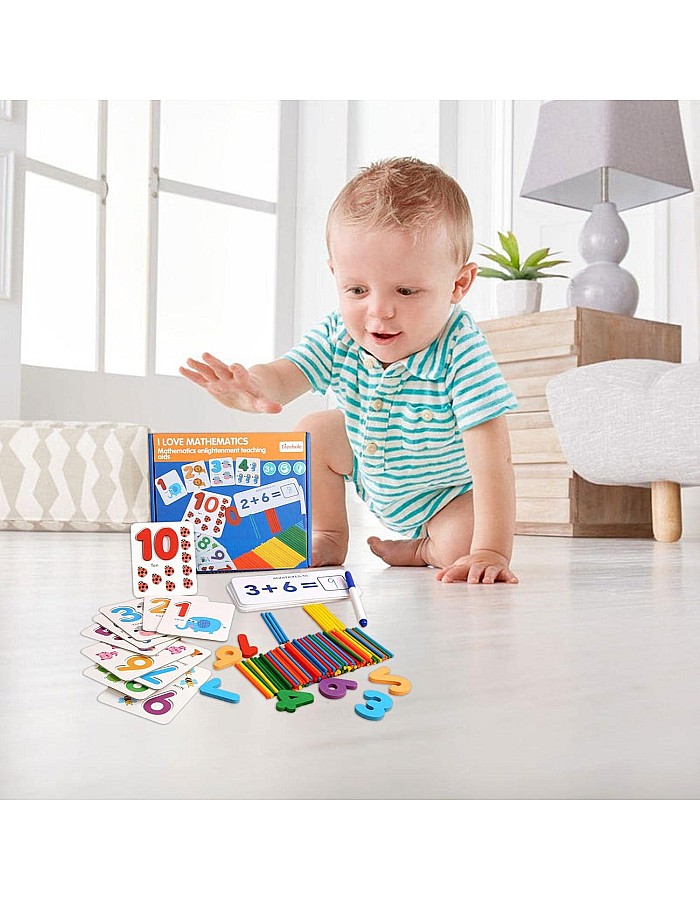 Maths Counting Sticks, Educational Aids for Addition and Subtraction for Children | Wooden Intelligence Sticks Numerical Cards and Counting Sticks with Box, Gift