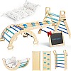 Pikler Triangle Set Sky Blue Pikler Climbing Set for Toddlers, Foldable Baby Climbing Toys, Wooden Montessori Climbing Set for 2-6 Years Old, Indoor Playground Jungle Gym for Kids