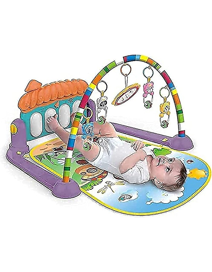 COOLBABY Large Play & Learn Infant Gym Toys Piano Activity - Baby Kick and Gym Play Mat Lay & Play 3 in 1 Fitness Music and Lights Fun Piano for 0-36 Months Girl Boy - Easy to Disassemble and Washable