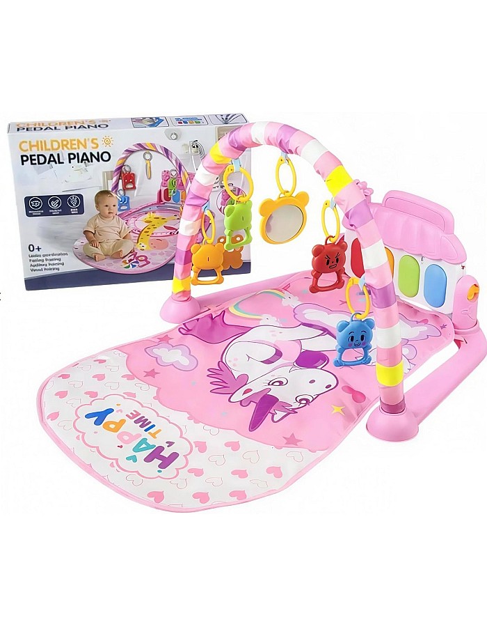 Kick and Play Floor Baby Mat and Play Piano Gym Mat – Infants Musical Activity Center with 5 Hanging Sensory Toys and Early Education Floor Playmat girly